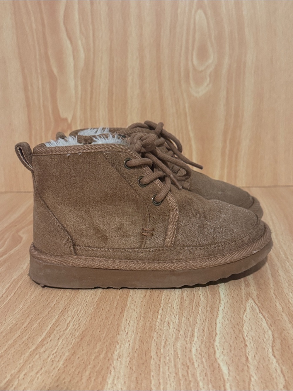 Kids Brown Fleece-Lined Lace-Up Boots